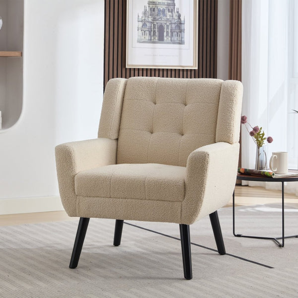 English Elm Modern Pu Leather Ergonomic Accent Chair with Padded Arms and Matte Black Legs White W676P172468