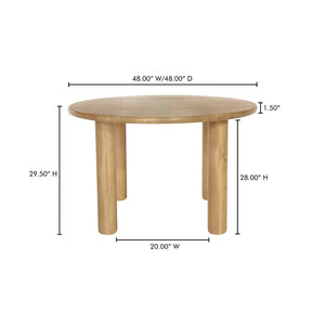 English Elm Milo Round Oak Dining Table Seats Four with Warm Natural Grain and Clean Lined Base B2769S00002