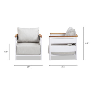 English Elm Jennifer Taylor Home - Rhodes 29" Upholstered Teak + Powder-Coated Aluminum Patio Arm Chair Birch Gray Chenille Cushions Durable Weather-Resistant Stylish Comfort for Outdoor Lounges B2719P321037