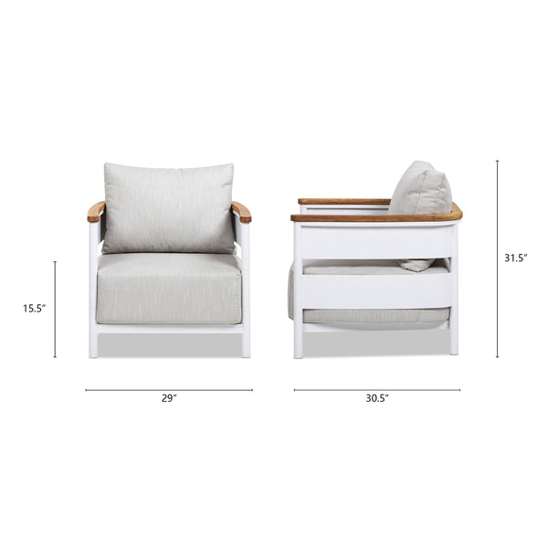 English Elm Jennifer Taylor Home - Rhodes 29" Upholstered Teak + Powder-Coated Aluminum Patio Arm Chair Birch Gray Chenille Cushions Durable Weather-Resistant Stylish Comfort for Outdoor Lounges B2719P321037