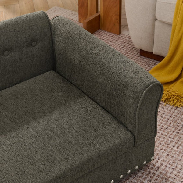 English Elm Oversized Dog Sofa Bed in Linen with Rubberwood Frame Armrests and Backrest Support W487P430329