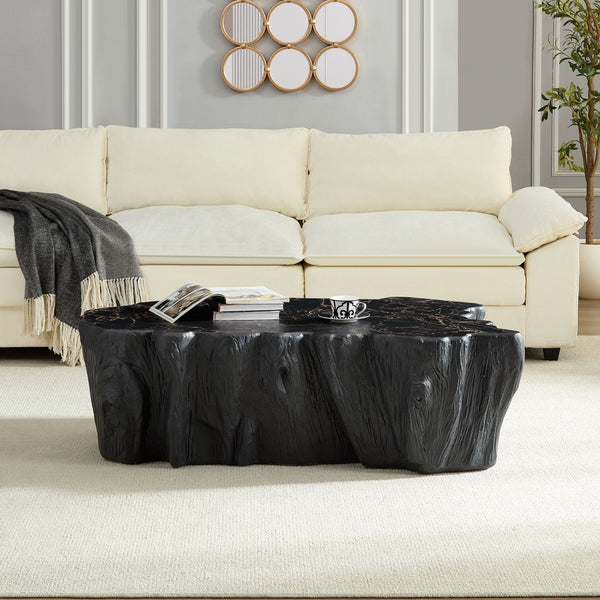 English Elm 48.62 Inch Sculptural Fiberglass Coffee Table Organic Form Gloss Finish Living Room W876P400325