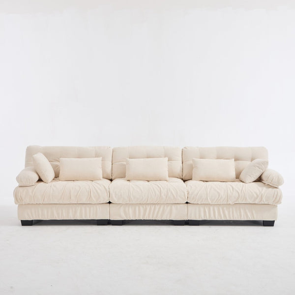English Elm Modular Cloud Sectional Sofa Flannelette Deep Seat Couch for Living Room with Pillows Beige W2120S00033