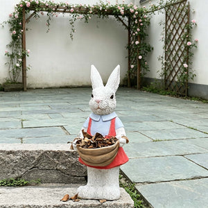 English Elm Simulated Rabbit Couple Resin Garden Sculpture Hand-painted Outdoor Figurine Decor W5709P501506