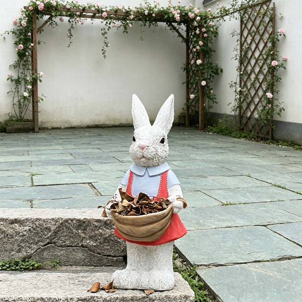 English Elm Simulated Rabbit Couple Resin Garden Sculpture Hand-painted Outdoor Figurine Decor W5709P501506