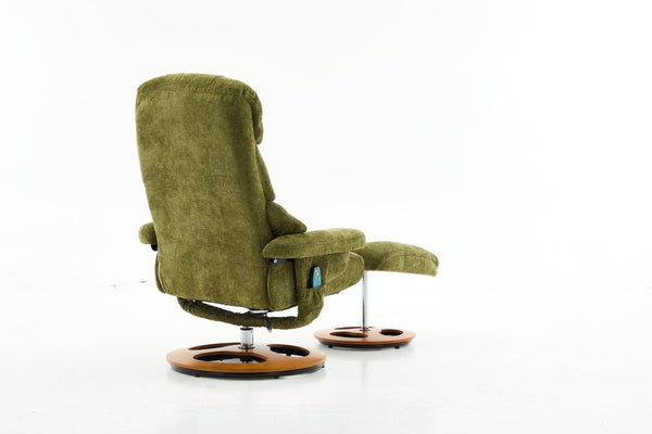 English Elm 069-ergonomic Swivel Recliner with Ottoman Chenille Wingback Massage Lounge Chair Green W527P439689