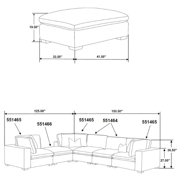 English Elm Murtagh Six Piece Modular Sectional Soft Fabric Lounge Sofa with Tapered Wooden Legs B062S01584