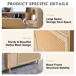 English Elm Modern minimalist wood rattan shoe cabinet with vine design – compact MDF storage for halls, living rooms W1512P360384