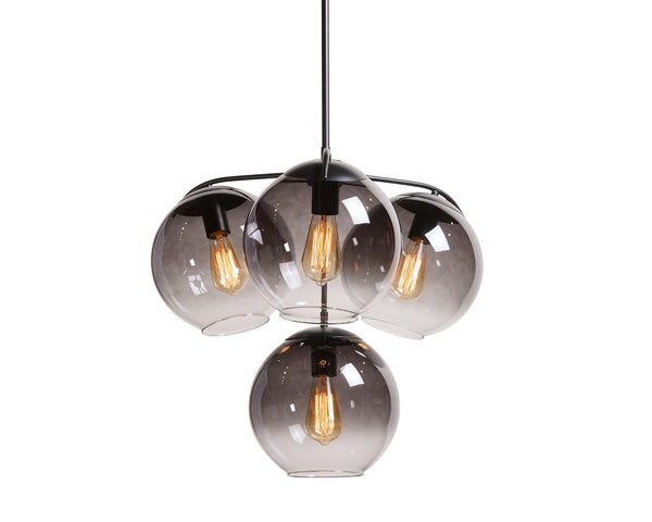 Sunpan KAMARA Chandelier - Modern Black Fixture with Clear & Grey Glass Shades for Stylish Ambiance 107925