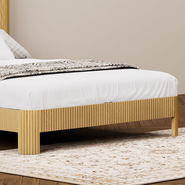 English Elm Queen Modern queen storage bed with wavy headboard, built-in USB charging, silent metal support system Natural W1162P357260