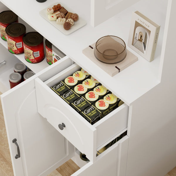 English Elm Kitchen Island with Extensible Wood Top Spice Towel Rack Storage on Casters W282S00034