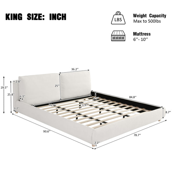 English Elm Christopher Knight Home® - King Size Upholstered Platform Bed In White Boucle Fabric With Removable Pillow Headboard For Comfort N757P246145W