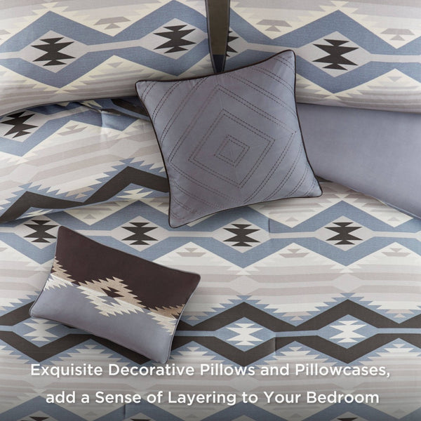 English Elm 8-piece Queen Comforter Set Geometric Lodge Style Polyester Fill Bedroom Bedding B035P472705