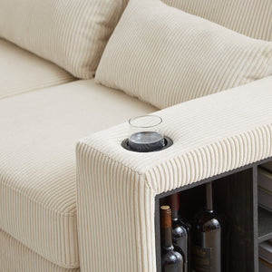 English Elm 102.75*102.75" L-Shaped Modular Sectional Sofa with Corduroy Upholstery, Storage Arm, Cup Holder, 5-Seat Convertible Lounge Beige W1926S00053