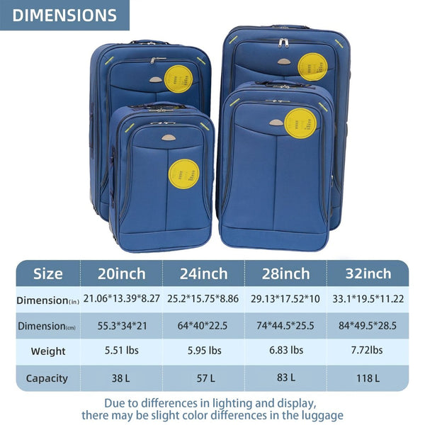 English Elm (20+24+28+32) Four-piece Dobby Fabric Luggage Set Expandable Upright Suitcases for Travel W2710P306157