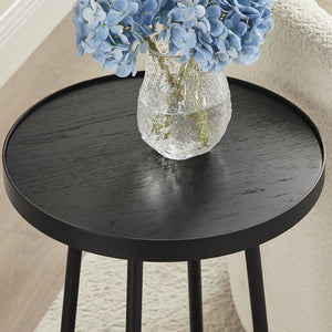 English Elm Ranlo Modern Round Accent Table with Oak Veneer Top, Black Geometric Metal Legs, Space-Saving Design B050P364435