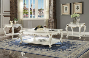 English Elm Antique scalloped-top end table with Queen Anne legs, square design and lower shelf for display elegance Ivory B062P209106