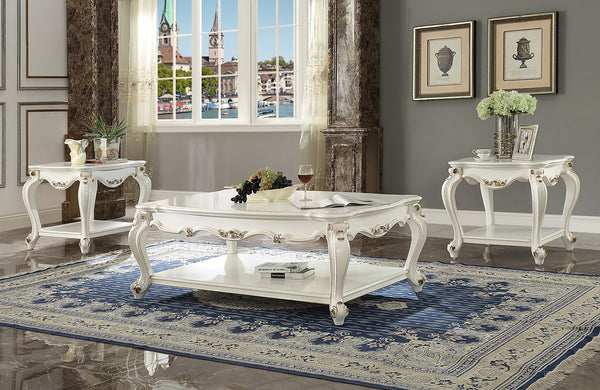 English Elm Antique scalloped-top end table with Queen Anne legs, square design and lower shelf for display elegance Ivory B062P209106