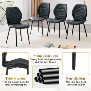 English Elm 4-piece Diamond Quilted Upholstered Dining Chair Set with Sleek Black Metal Legs Black W1151P458009