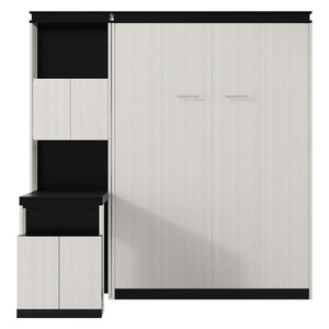 English Elm Full Full Size Murphy Bed with Desk, Shelves & Cabinets in Black+White — Space-Saving, Sturdy Design GX002042AAE