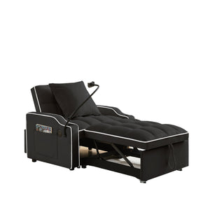 English Elm 3-in-1 Convertible Sofa Bed with USB & Type-C Ports, Cup Holders, Adjustable Backrest for Small Spaces Black W2151142231