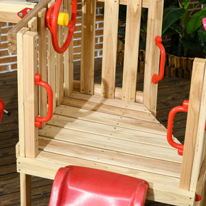 English Elm Outsunny Wooden Toddler Playset Backyard Swing Slide Captain Wheel Horn Ages W2225P229474