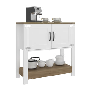 English Elm Dazey Two-tone Kitchen Coffee Station with Open Shelving and Concealed Cabinet Storage B097P481226