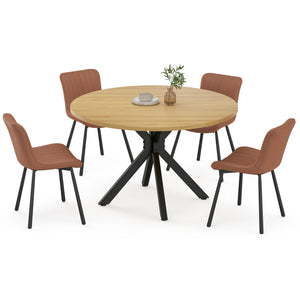 English Elm 47 Inch Round Dining Table For 4-6 People, Mid-Century Modern Style, Sturdy Wood & Metal Design T3623P380336
