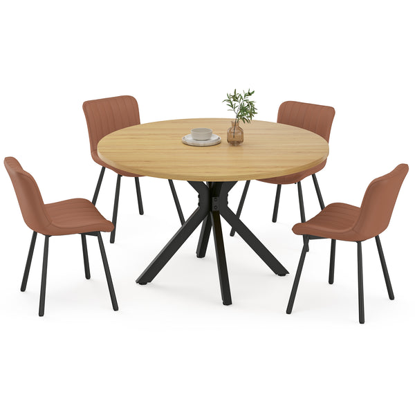 English Elm 47 Inch Round Dining Table For 4-6 People, Mid-Century Modern Style, Sturdy Wood & Metal Design T3623P380336