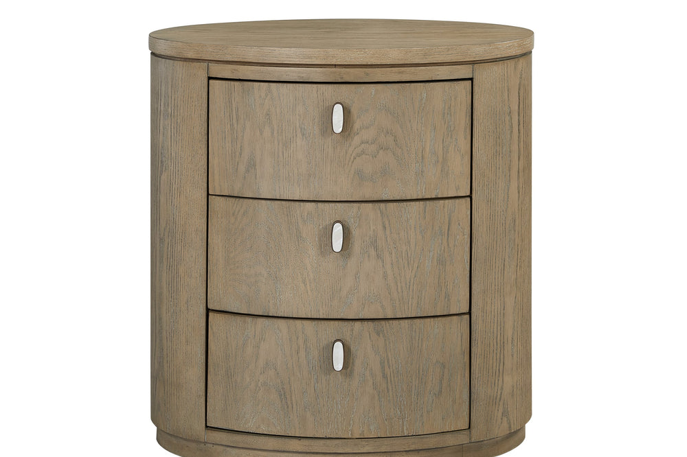 English Elm Oval Nightstand Toffee - Solid Wood MDF 3-Drawer Soft-Close USB Ports Cedar & Felt Lined Elegance B2699P323470