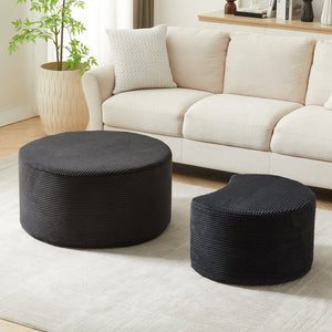 English Elm Nesting Foam Upholstered Round Coffee Tables Set of 2 — No Assembly, Multipurpose Ottoman Side Table Black W834P326380