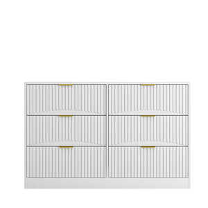 English Elm Modern Six Drawer Chest with Wavy Textured Fronts Sleek Matte Storage for Any Room White W409P307526