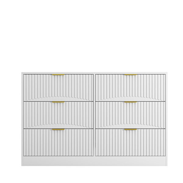 English Elm Modern Six Drawer Chest with Wavy Textured Fronts Sleek Matte Storage for Any Room White W409P307526