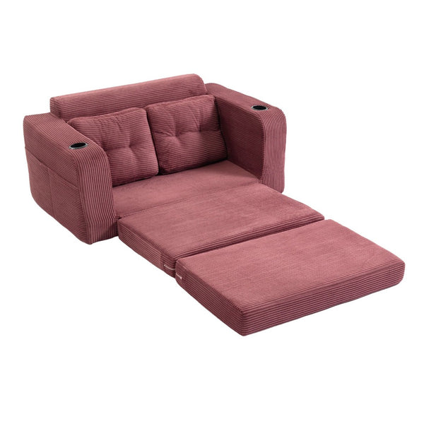 English Elm Convertible Floor Sofa Bed with Memory Foam and Ribbed Corduroy for Small Spaces Wine Red W395P438031