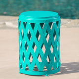 Christopher Knight Home® - Noble House - Pecola Indoor 12 Inch Diameter Lattice Matte Teal Iron Side Table