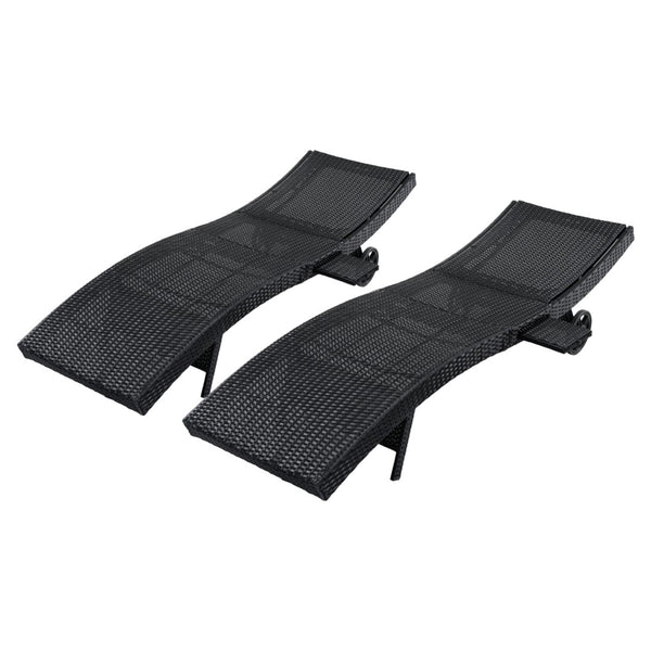 English Elm K&k Outdoor Wicker Reclining Chaise Set 2 Piece with Pull Out Tray Rolling Wheels Black N707P395515B