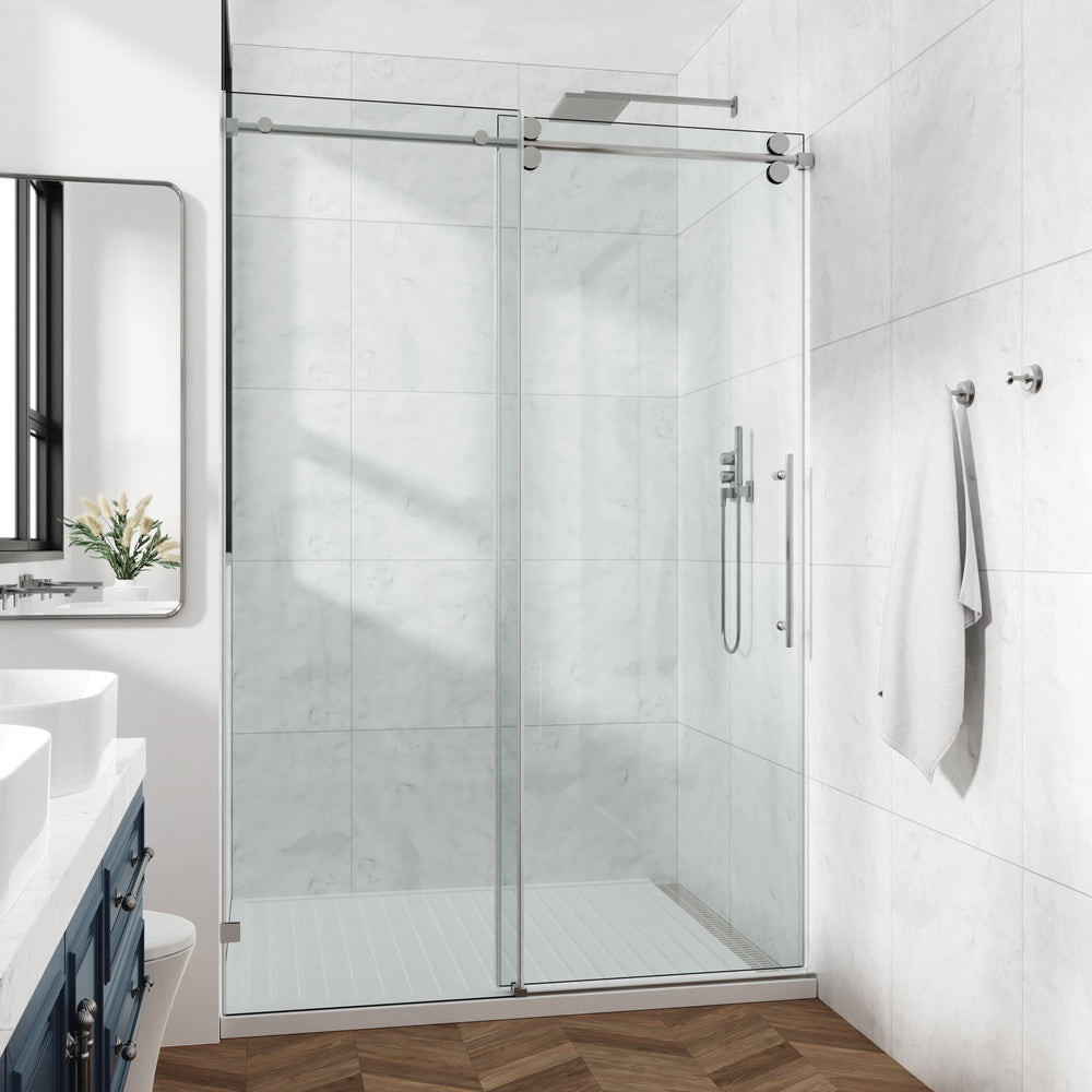 English Elm 60*76"Fixed & Sliding Shower Door - Modern Frameless Design, Tempered Glass, Stainless Steel Durability T3177P320602