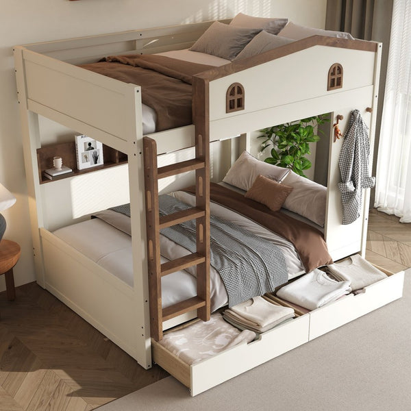 English Elm Twin Triple Metal Bunk Bed Matte Powder Coated Frame with Full Safety Guardrails W1580S00637