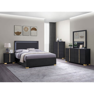 English Elm Jeremiah Art Deco Full Bedroom Set Glossy Black Gold Accents Led Headboard 5 Piece B062S01790