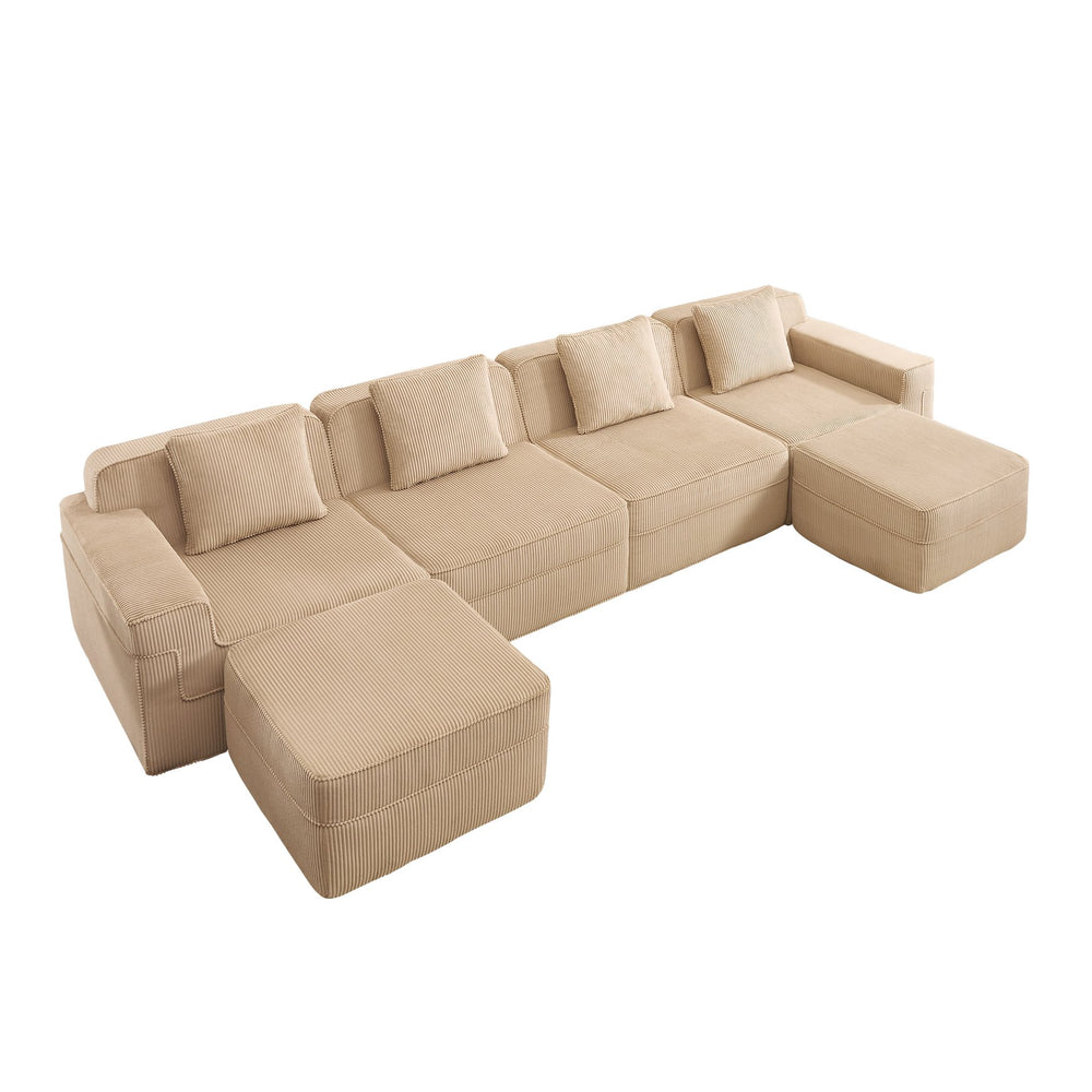 English Elm Modular U-Shaped Sectional Sofa, Cloud-Like Comfort With Deep Seats, Movable Ottomans & Pillows W3041S00322