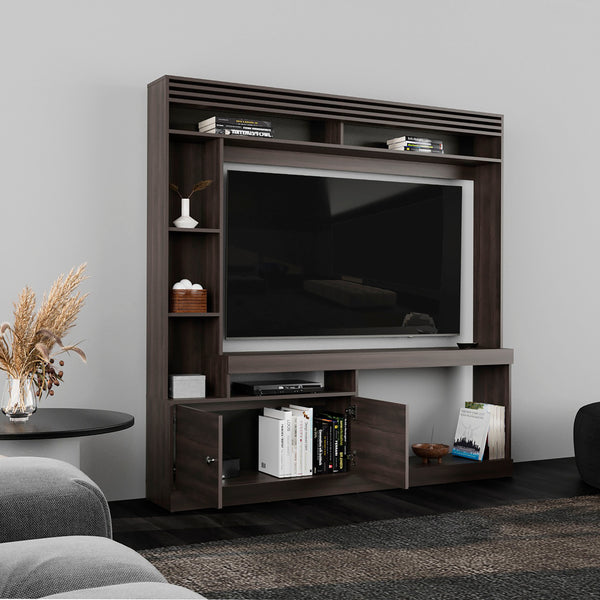 English Elm Dante 71" Wide Freestanding Entertainment Center with 8 Shelves, Cabinet & TV Space for 59" Screens B070S00358