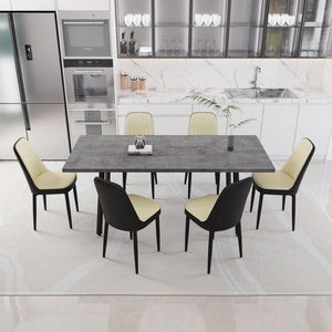 English Elm 55.12-70.87" Expandable Dining Table Set With 6 Plush Chairs - Modern, Stylish, And Versatile Design W2189S00397