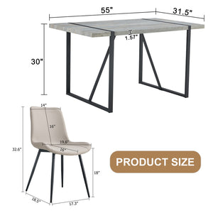 English Elm Table Set With Modern Grey Marble Mdf Top & Cushioned Chairs - Stylish, Durable, And Easy To Assemble W1151S03989-GIGA