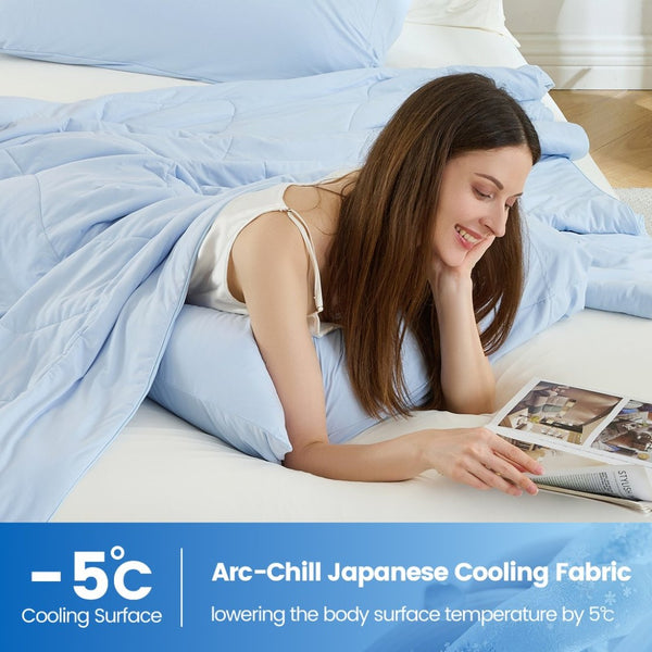 English Elm 1-piece King Cooling Comforter Nylon Spandex Wave Quilted Soft All Season Bedroom Layer Ice Blue B035P408412