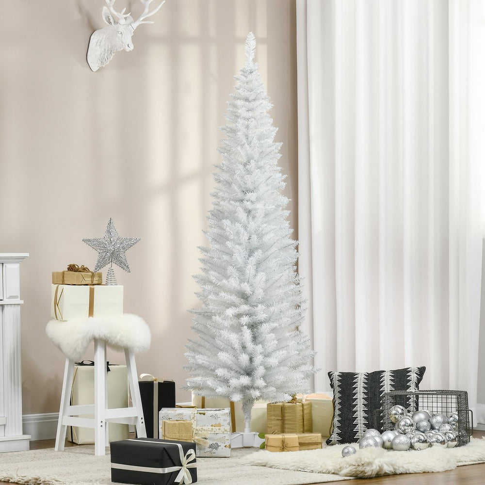 English Elm Homcom 6' Slim White Pencil Christmas Tree With 390 Realistic Branch Tips & Easy Assembly For Small Spaces W2225P229762
