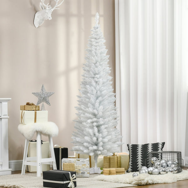 English Elm Homcom 6' Slim White Pencil Christmas Tree With 390 Realistic Branch Tips & Easy Assembly For Small Spaces W2225P229762