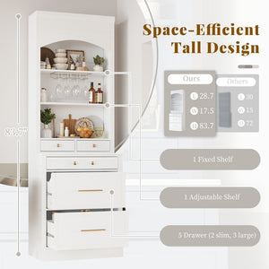 English Elm Modern Tall Kitchen Pantry Set of Two with Faux Marble Top and Glass Holders White SP000175AAK