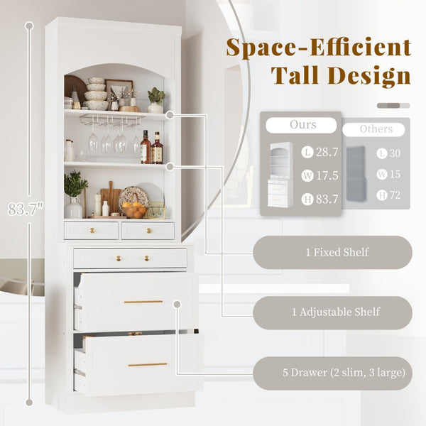 English Elm Modern Tall Kitchen Pantry Set of Two with Faux Marble Top and Glass Holders White SP000175AAK