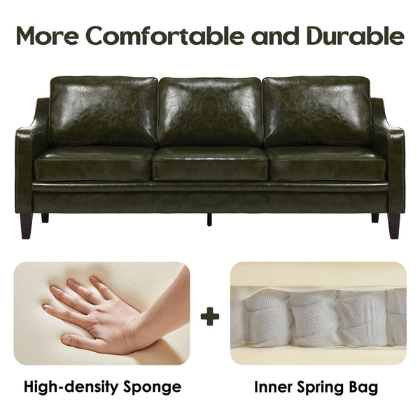 English Elm 78.75'' Slipcovered Faux Leather Sofa with High-Density Foam, Solid Wood Frame, Easy-Clean Finish Green T3623P411309