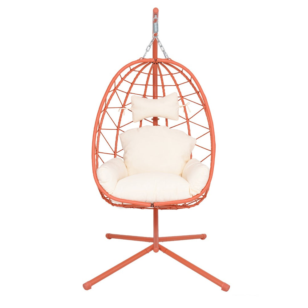 English Elm Hanging Egg Chair Pe Wicker Swing with Stand Washable Cushion Patio Bedroom T5880P497581